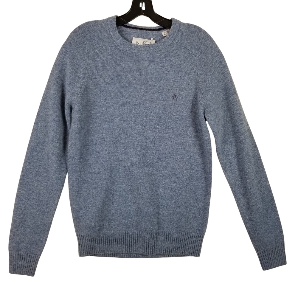 Original Penguin Men Lambswool Crewneck Sweater Blue‎ Faded Denim Sz  Small